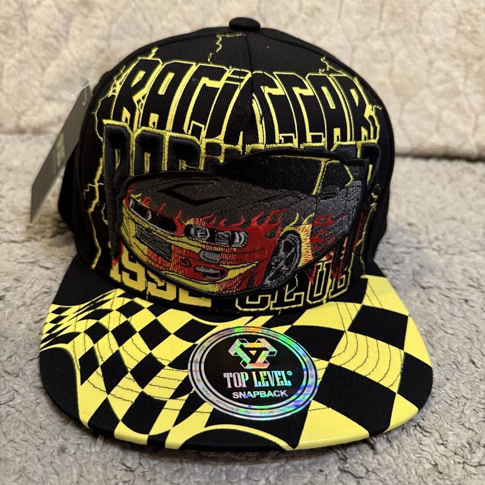NWT Top Level Racing Car 1992 Flames Graphic Print Snap Back Hat‎ One Size